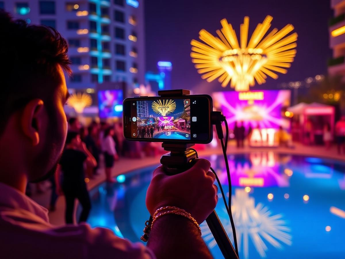 Creator filming a live event for promotion