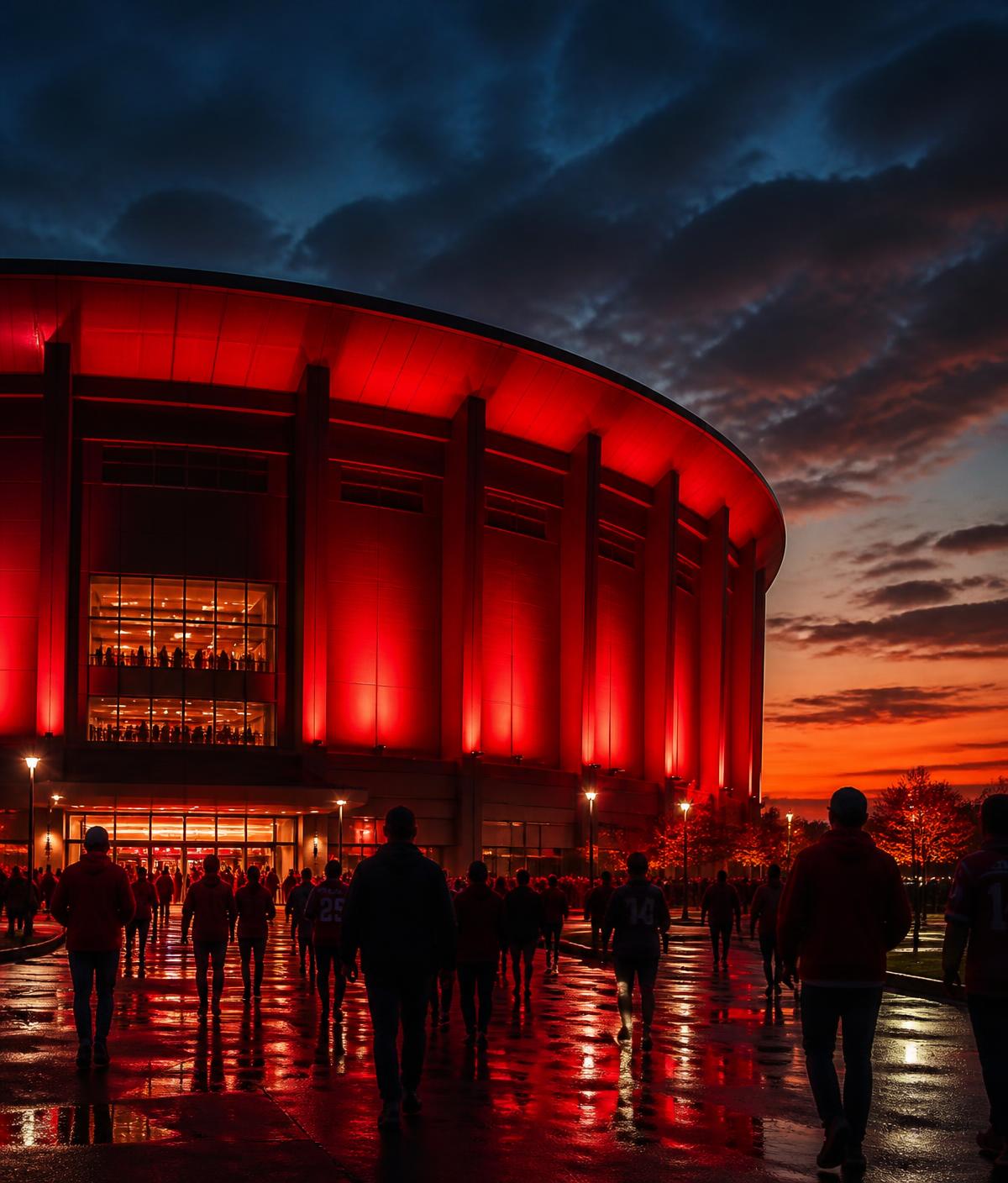 Chicago arena washed in red light as fans arrive